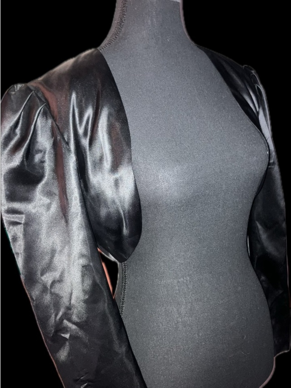 Black Satin Puff-Sleeve Bolero Jacket